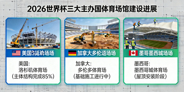 2026世界杯三大主办国体育场馆建设进展